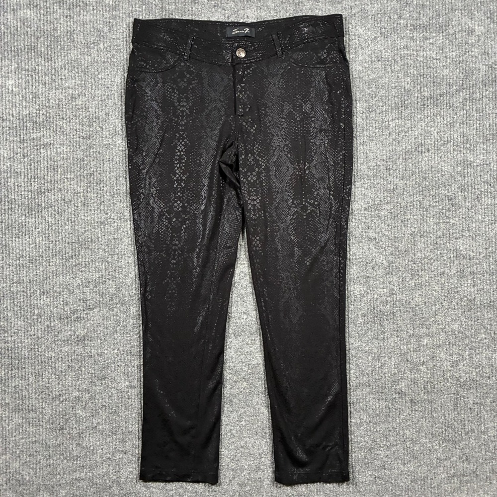 Seven7 Womens Jeans Size 12 Black Snakeskin Print Skinny Stretch Mid Rise